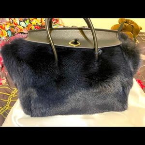 Like new moncler blue fox fur bag